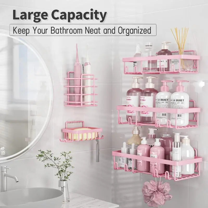 2026 New Year 5 Pack Shower Caddy Organizer Rack Shelf for inside Shower Adhesive Bathroom Wall Storage Basket Rustproof Stainless Steel Shampoo Holder Bathroom Accessory Decor Set Black 2026 New Year'S Gift