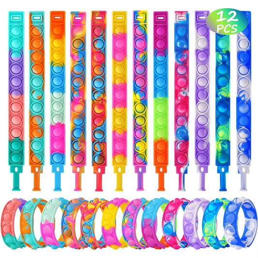 12-Piece Fidget Toy Set: Pop Bracelets for Sensory Relief and Stress Reduction, Ideal Party Favors for Kids
