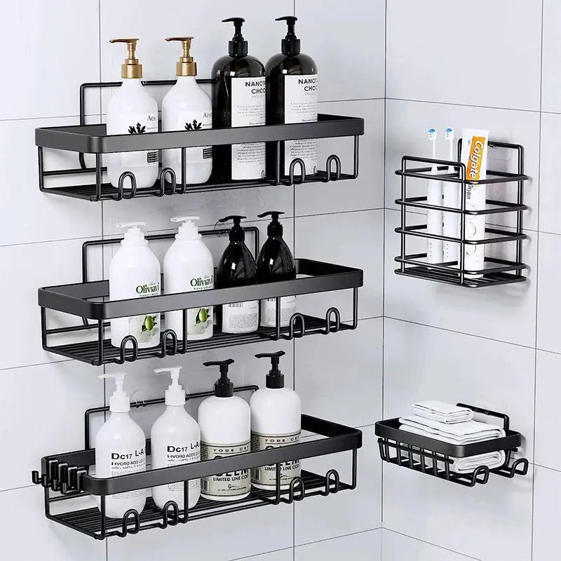 2026 New Year 5 Pack Shower Caddy Organizer Rack Shelf for inside Shower Adhesive Bathroom Wall Storage Basket Rustproof Stainless Steel Shampoo Holder Bathroom Accessory Decor Set Black 2026 New Year'S Gift