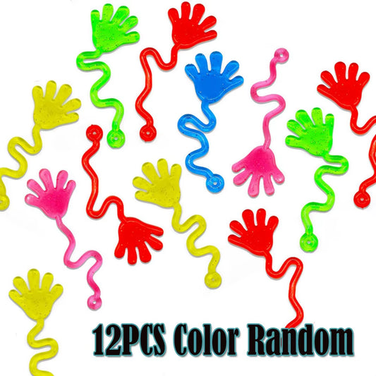 12-Piece Glitter Sticky Hands Set for Kids and Adults - Mini Stretchy Stress Relief Sensory Toys, Ideal for Party Favors and Goodie Bag Stuffers