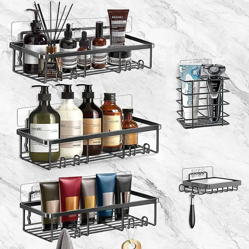 2026 New Year 5 Pack Shower Caddy Organizer Rack Shelf for inside Shower Adhesive Bathroom Wall Storage Basket Rustproof Stainless Steel Shampoo Holder Bathroom Accessory Decor Set Black 2026 New Year'S Gift
