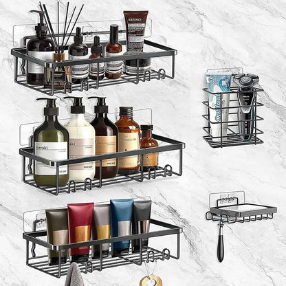 2026 New Year 5 Pack Shower Caddy Organizer Rack Shelf for inside Shower Adhesive Bathroom Wall Storage Basket Rustproof Stainless Steel Shampoo Holder Bathroom Accessory Decor Set Black 2026 New Year'S Gift