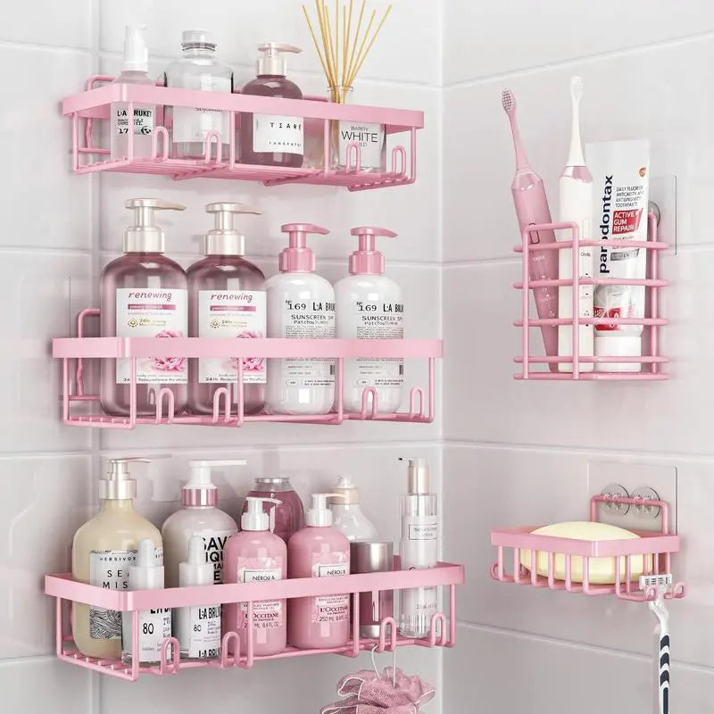 2026 New Year 5 Pack Shower Caddy Organizer Rack Shelf for inside Shower Adhesive Bathroom Wall Storage Basket Rustproof Stainless Steel Shampoo Holder Bathroom Accessory Decor Set Black 2026 New Year'S Gift