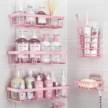 2026 New Year 5 Pack Shower Caddy Organizer Rack Shelf for inside Shower Adhesive Bathroom Wall Storage Basket Rustproof Stainless Steel Shampoo Holder Bathroom Accessory Decor Set Black 2026 New Year'S Gift