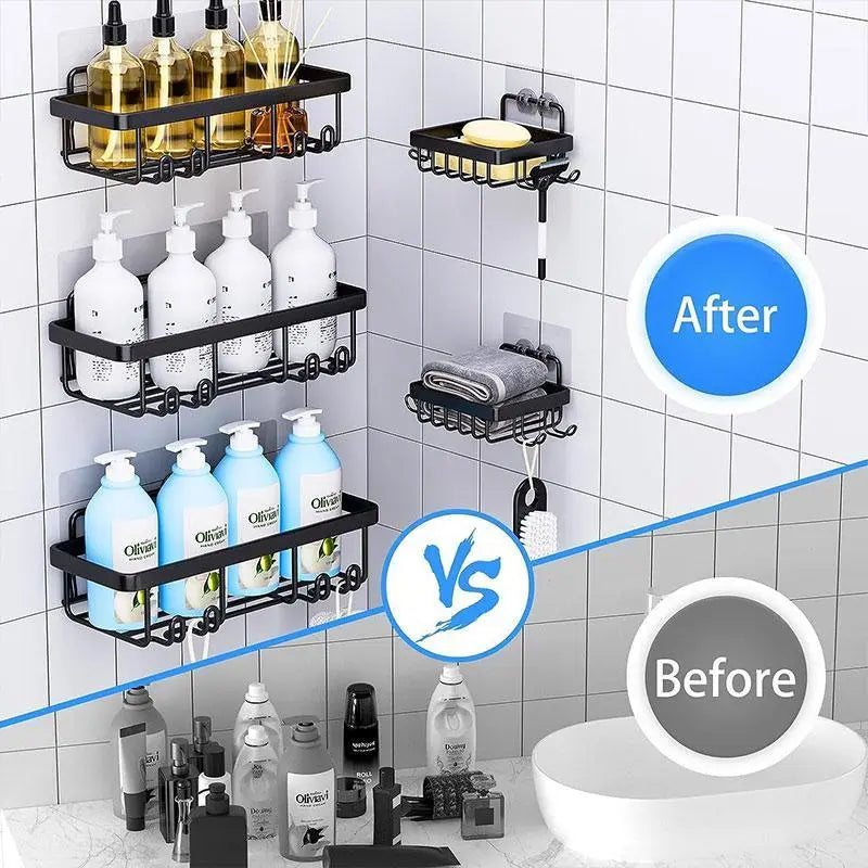 2026 New Year 5 Pack Shower Caddy Organizer Rack Shelf for inside Shower Adhesive Bathroom Wall Storage Basket Rustproof Stainless Steel Shampoo Holder Bathroom Accessory Decor Set Black 2026 New Year'S Gift